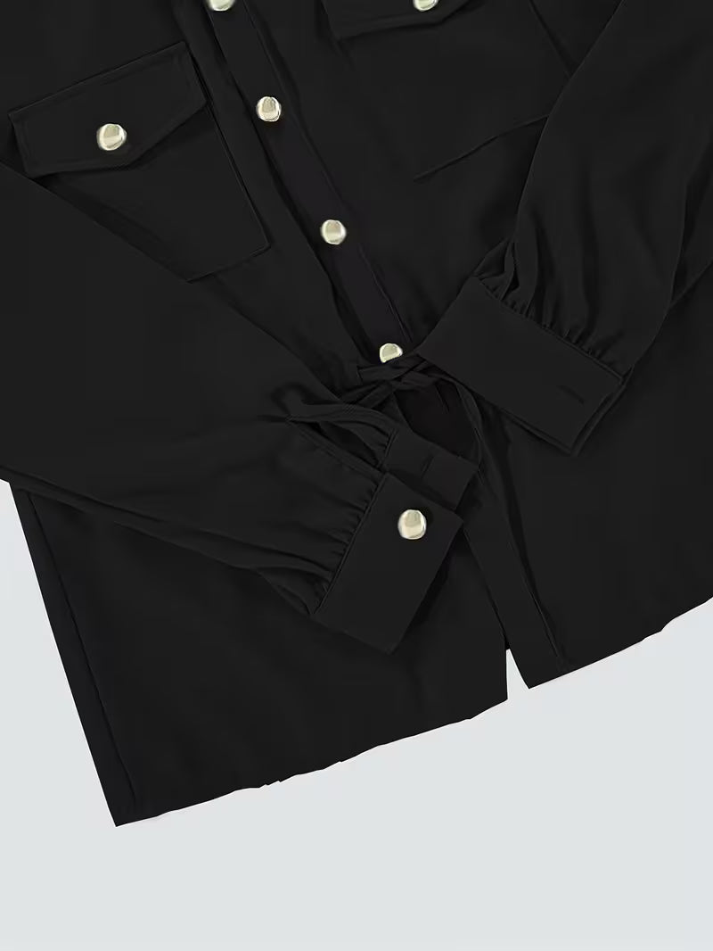 Women's Drawstring Waist Collared Top & Elastic Waist Skirt Two-Piece Set