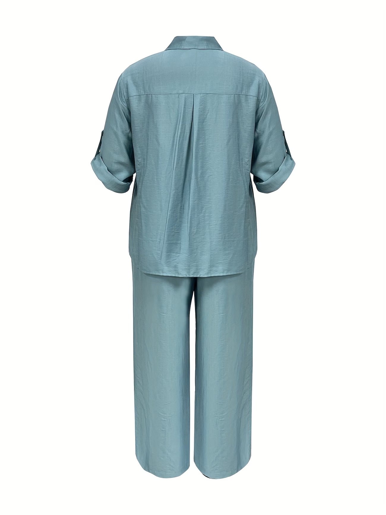 Plus Size Women’s Casual Two-Piece Co-Ord Set – Breathable Shirt & Straight-Leg Pants for Spring & Autumn Comfort