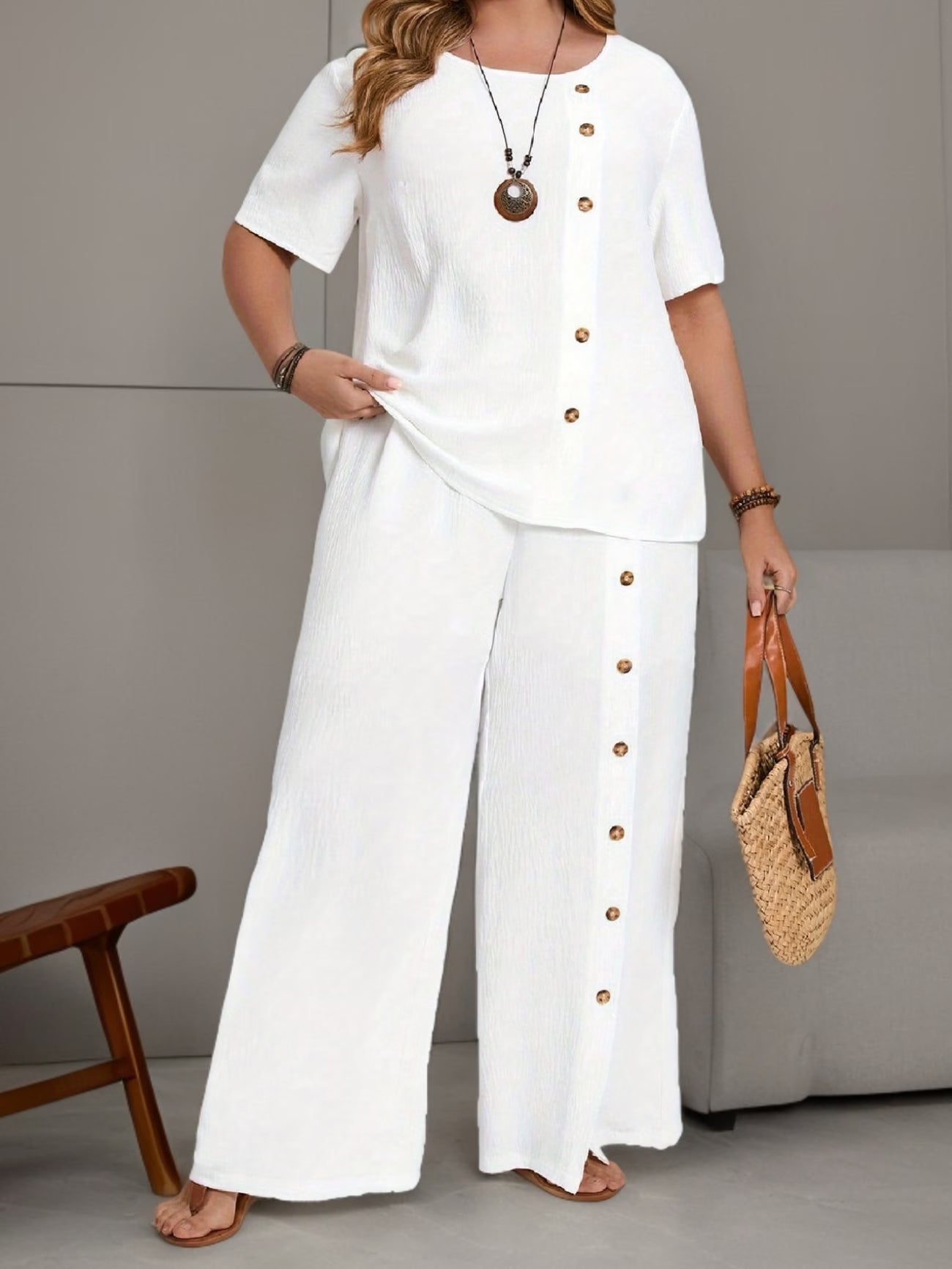 CurveEase Plus Size Solid Summer Co-Ord Set