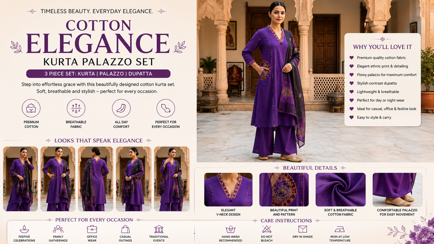 Purple Royal Kurta Palazzo Set 💜
