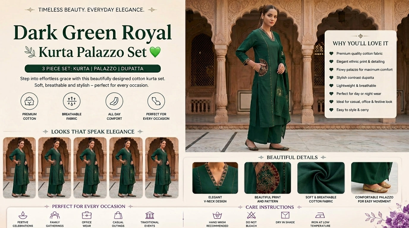 Dark Green Royal Kurta Palazzo Set 💚