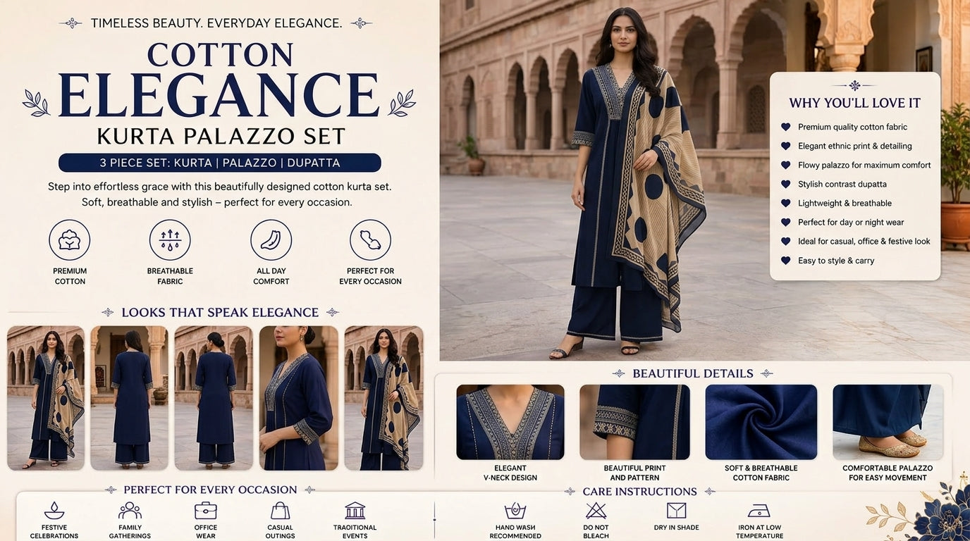Navy Royal Kurta Palazzo Set 💙