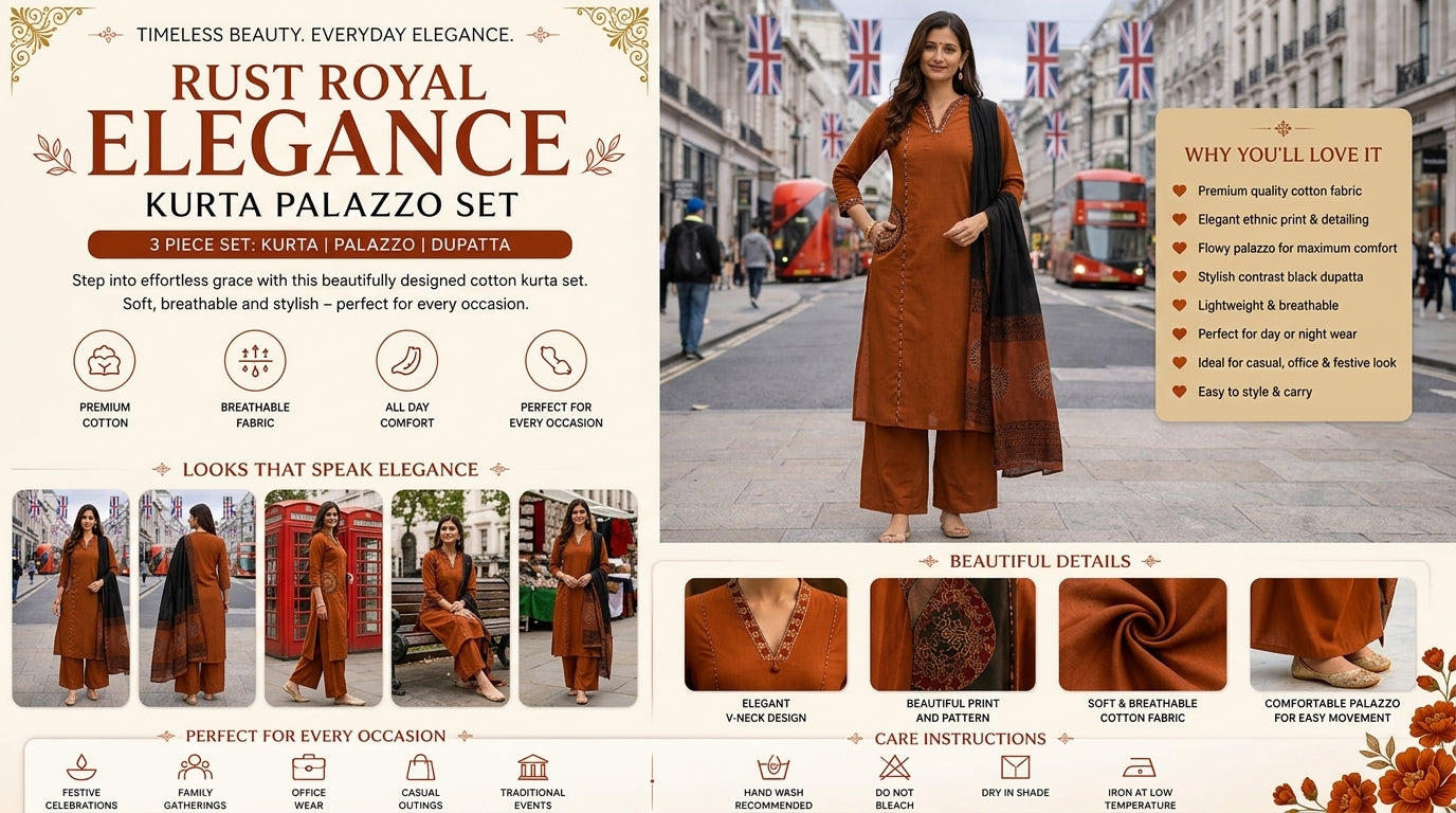 Rust Royal Kurta Palazzo Set 🧡