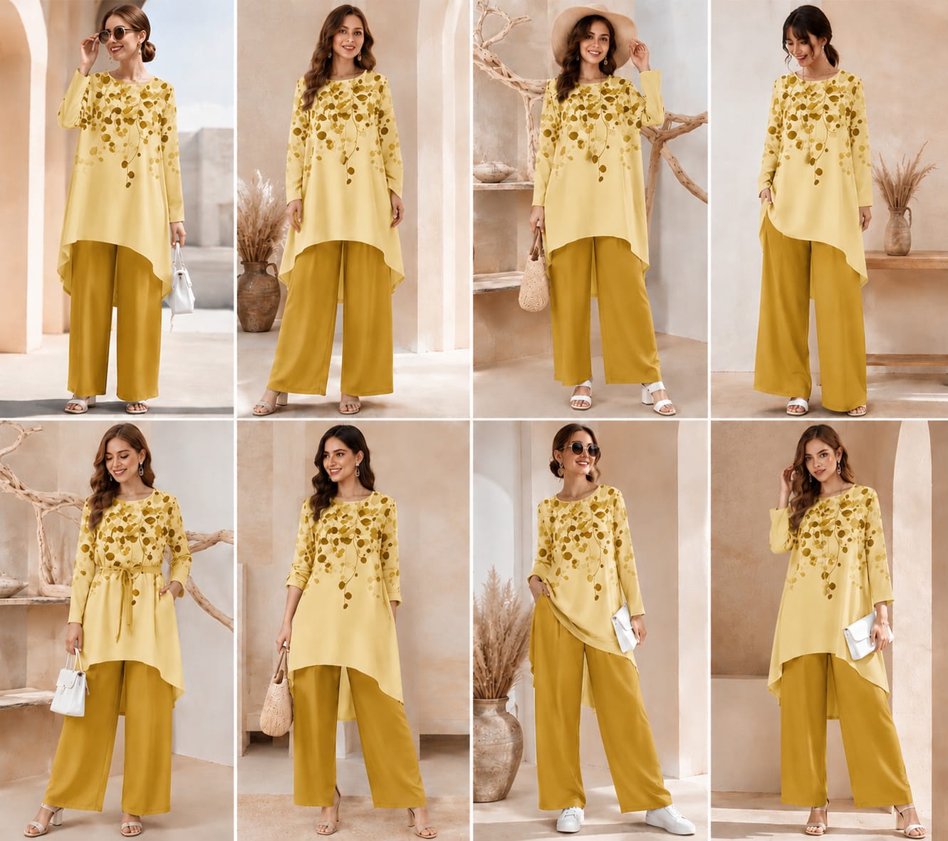 Women's Plus Size Leaf Print Top & Wide-Leg Pants Set