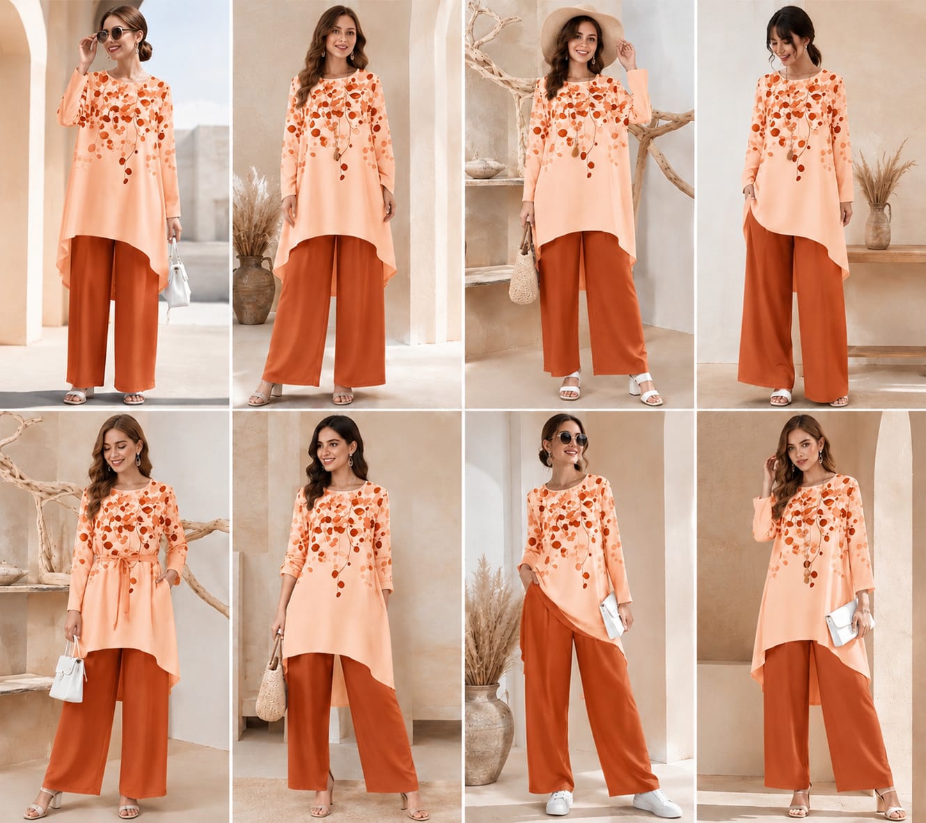 Women's Plus Size Leaf Print Top & Wide-Leg Pants Set