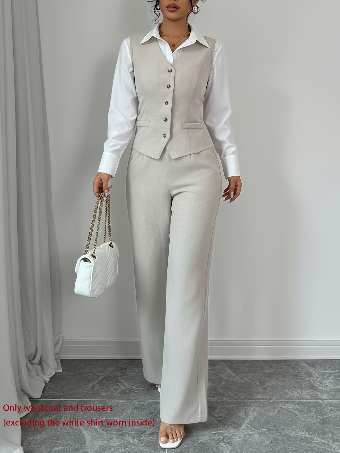 Women's Sleeveless Waist-Cinched Vest & Wide-Leg Pants Two-Piece Set