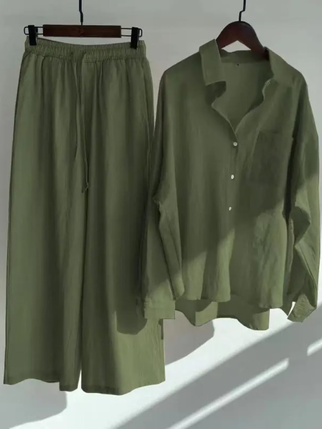 Fashionable Women’s Cotton Slacks & Shirt Suit Set