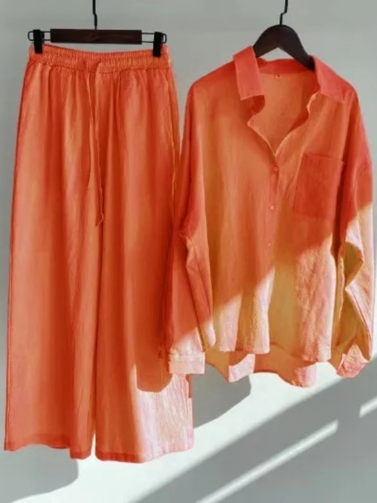 Fashionable Women’s Cotton Slacks & Shirt Suit Set