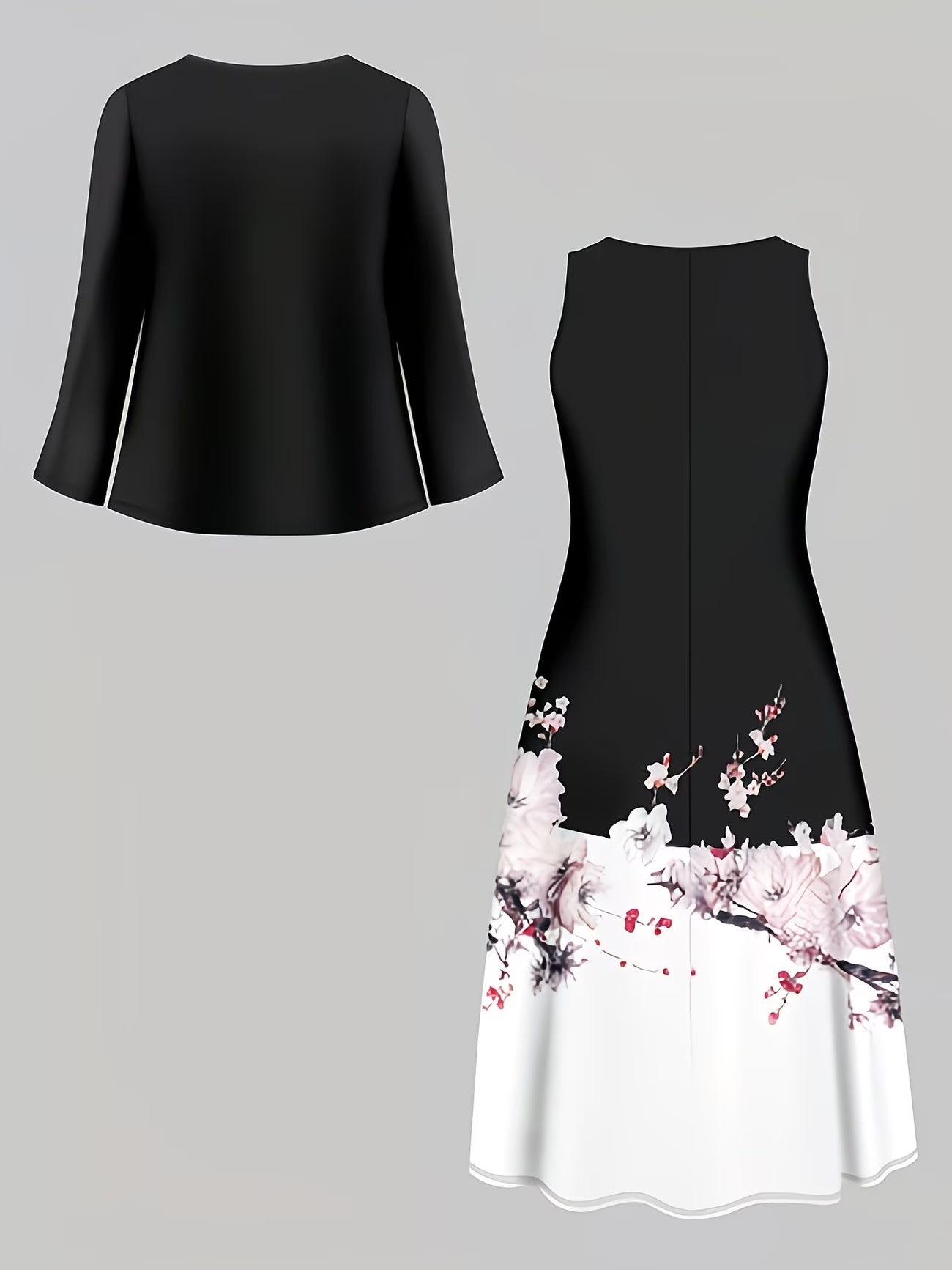 Blooming Grace Women's Floral Tie-Waist Dress with Matching Cardigan