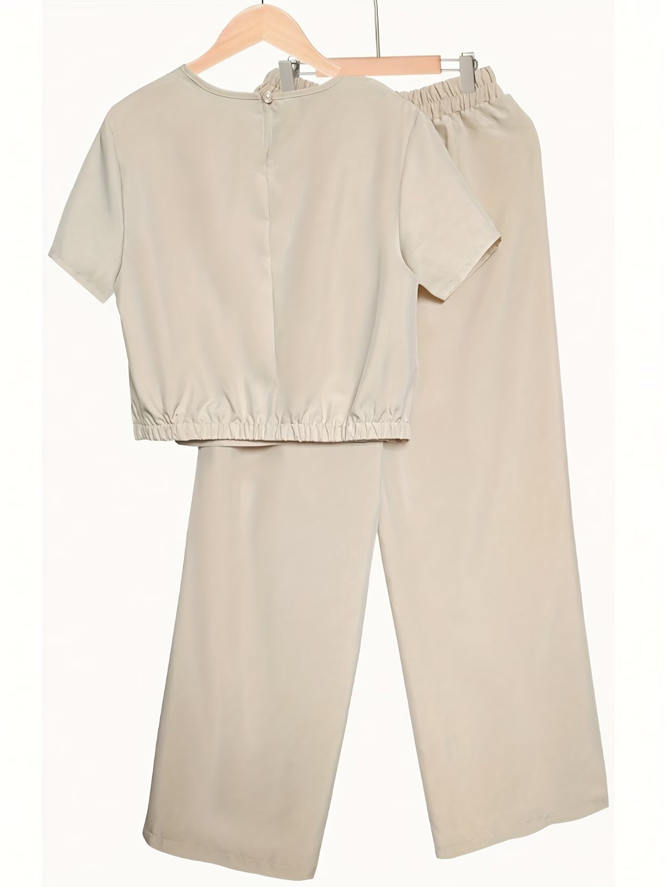 Women's Solid Color Short Sleeve Top & Wide-Leg Pants Co-Ord Set