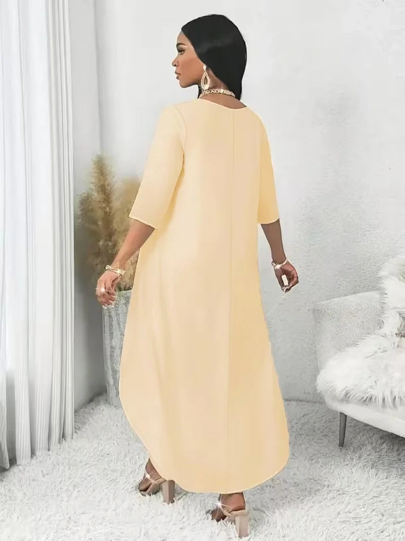 Irregular Hem Longline Top and Wide Leg Pants Set for Women — Plus Size Two Tone Co-ord