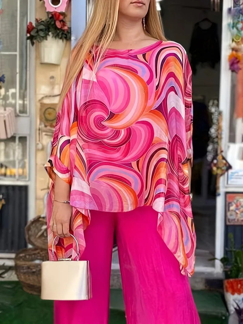 2-Piece Floral Chiffon Top and Pants Set Delivers All-Day Vacation Ease