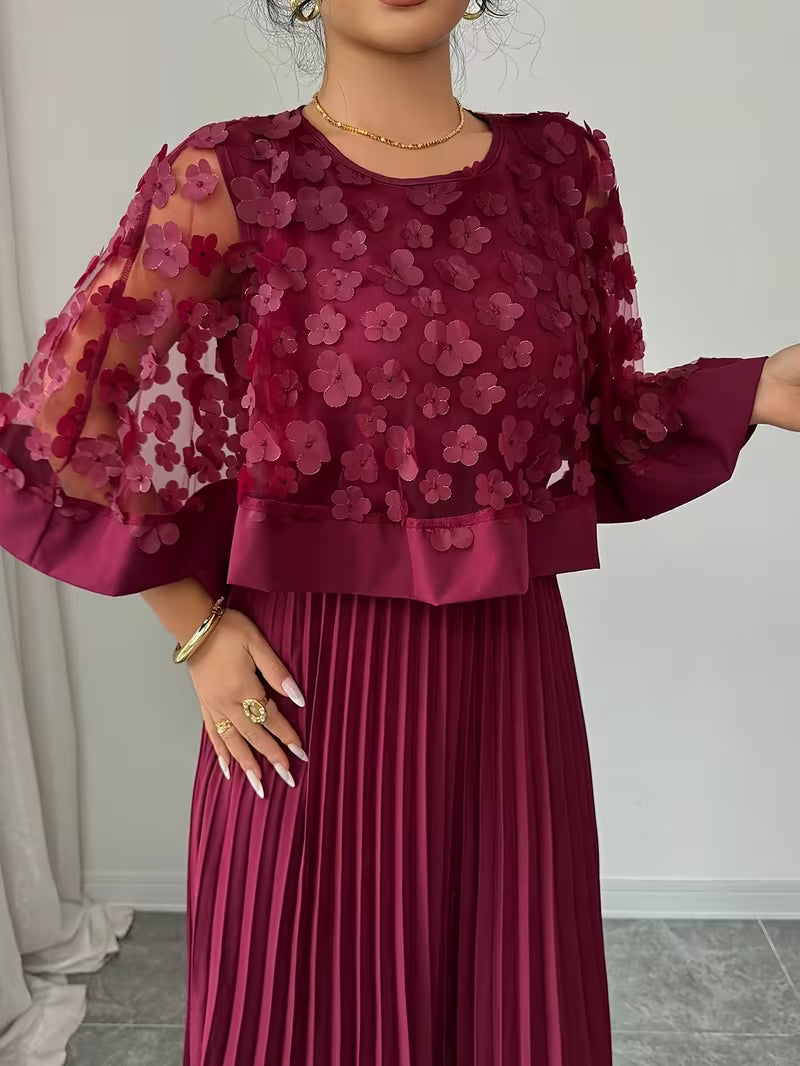 Women’s Elegant 3D Floral Appliqué Dress