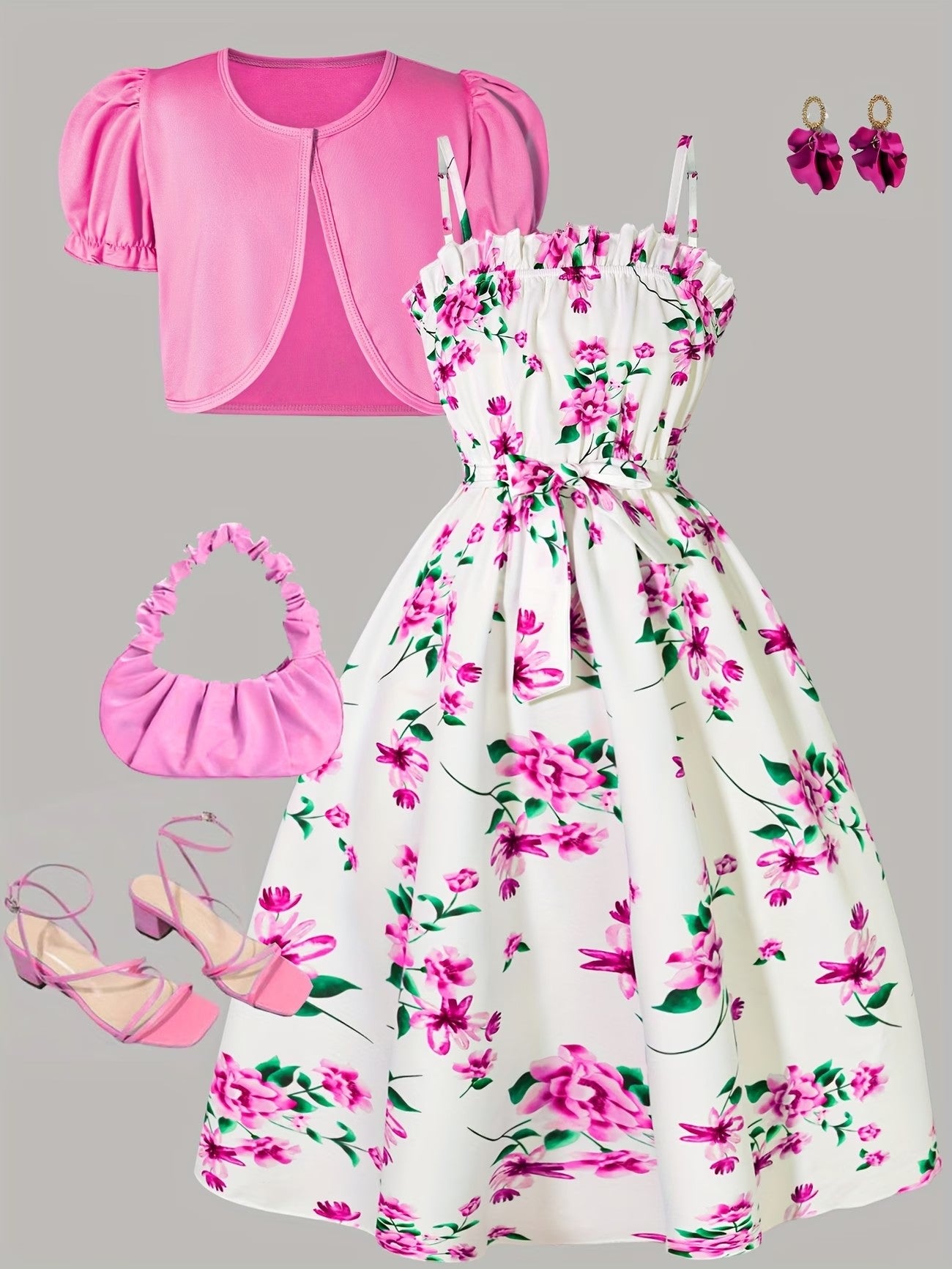 Girls Floral Dress & Cardigan 2-Piece Set