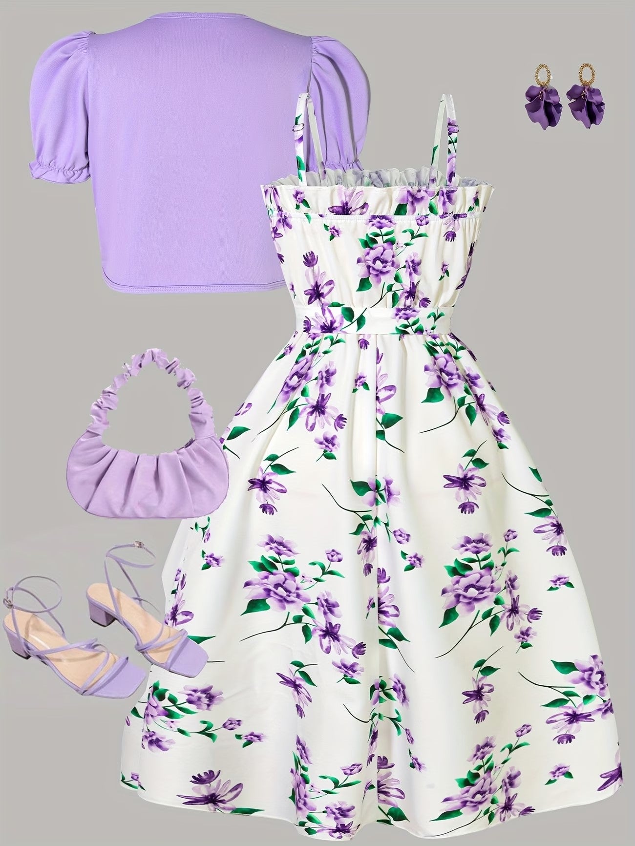 Girls Floral Dress & Cardigan 2-Piece Set