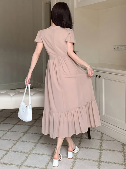 Women's Elegant Pleated Waist Ruffle Hem Maxi Dress