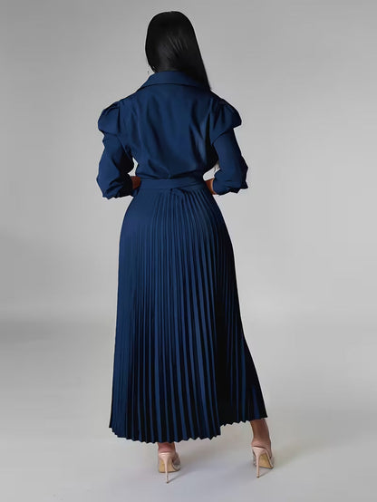 Women’s High-Waisted Polo Collar Dress | Casual Pleated Comfort Dress for Daily Wear