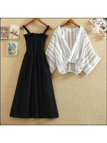 Women's Chiffon Waist-Cinched Dress & Layered Two-Piece Set