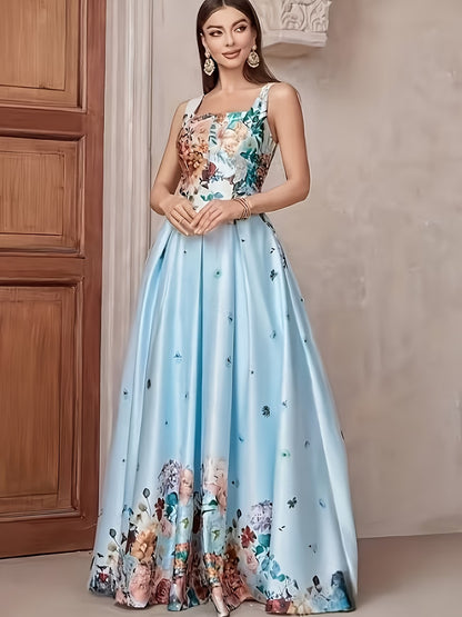 Women's Elegant Floral Print Evening Maxi Dress