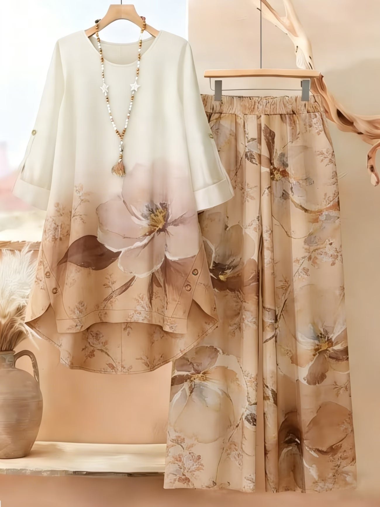 Elegant Botanical Print 2-Piece Women’s Co-Ord Set