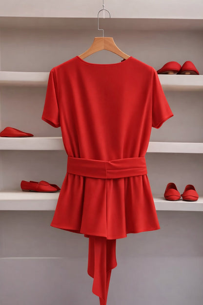 Summer French Solid Two-Piece Set – Elegant Women’s Top & Pants Suit