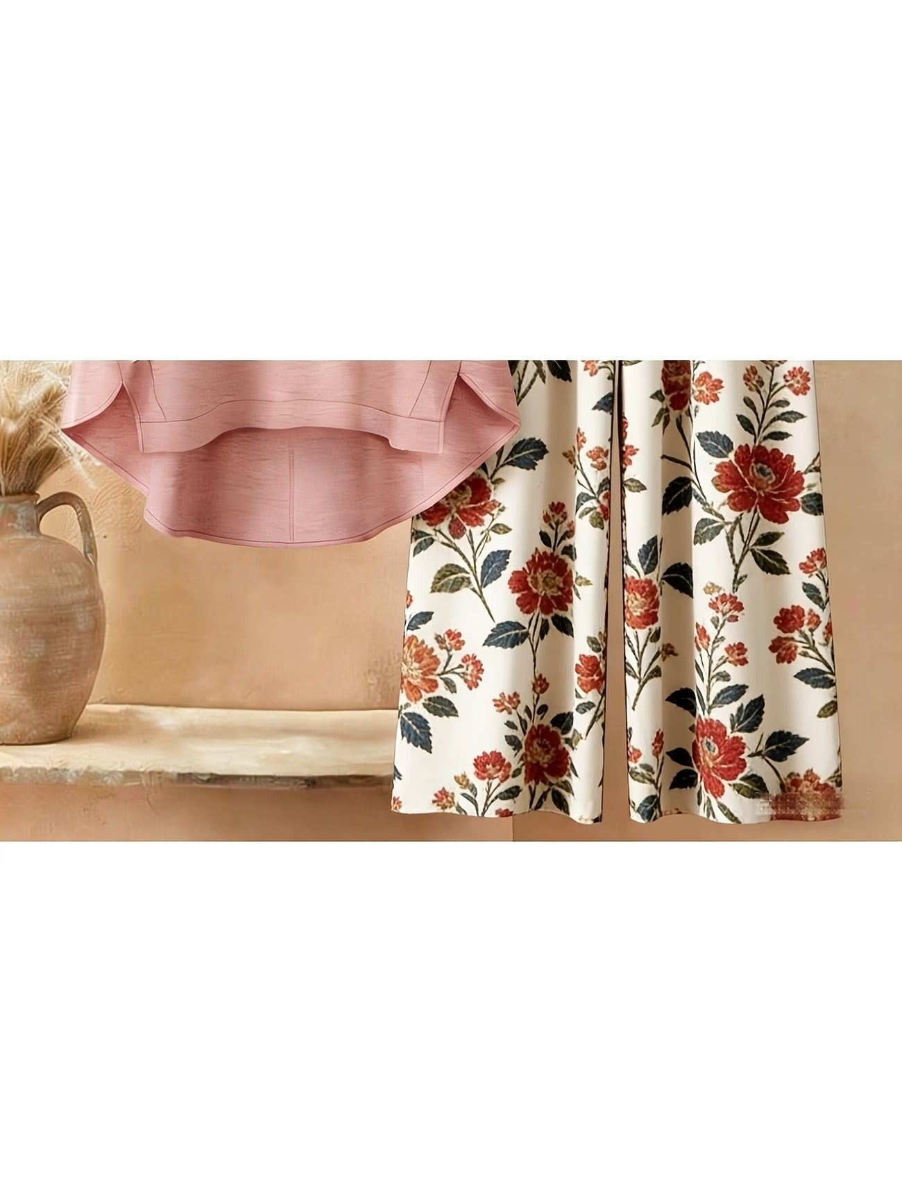 Plus Size Retro Print Two-Piece Set – Casual Long Sleeve Top & Comfortable Pants Outfit for Women