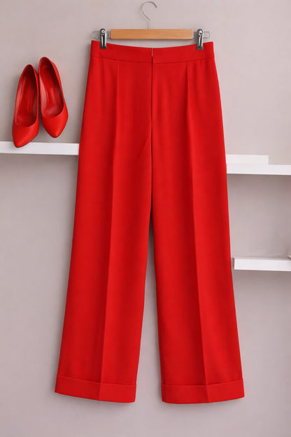 Summer French Solid Two-Piece Set – Elegant Women’s Top & Pants Suit