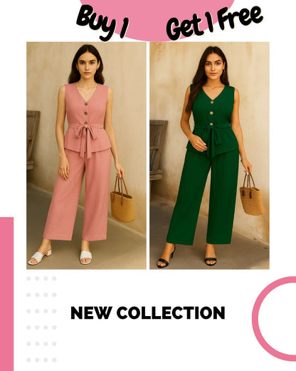 Pack of 2 Co-Ord Sets – V-Neck Sleeveless & Wide-Leg | Effortless Style & Comfort