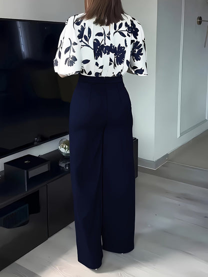 Women’s Printed Casual Shirt Two-Piece Commuter Set
