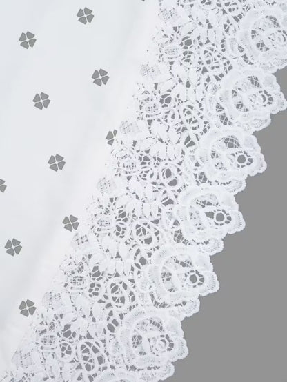 Chic Polka Dot Lace Co-Ord Set – Elegant Round Neck Top with Relaxed Fit Solid Trousers