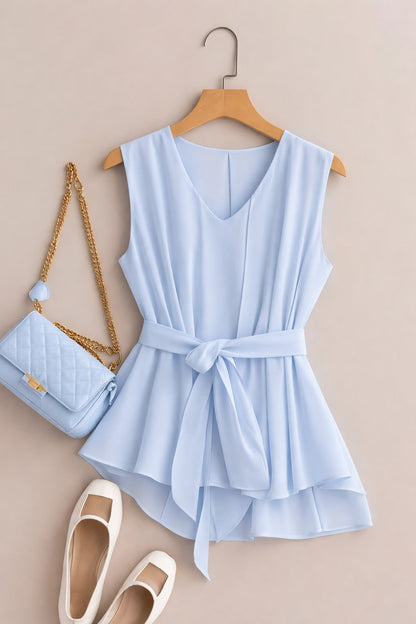 Summer French Solid Two-Piece Set – Elegant Women’s Top & Pants Suit