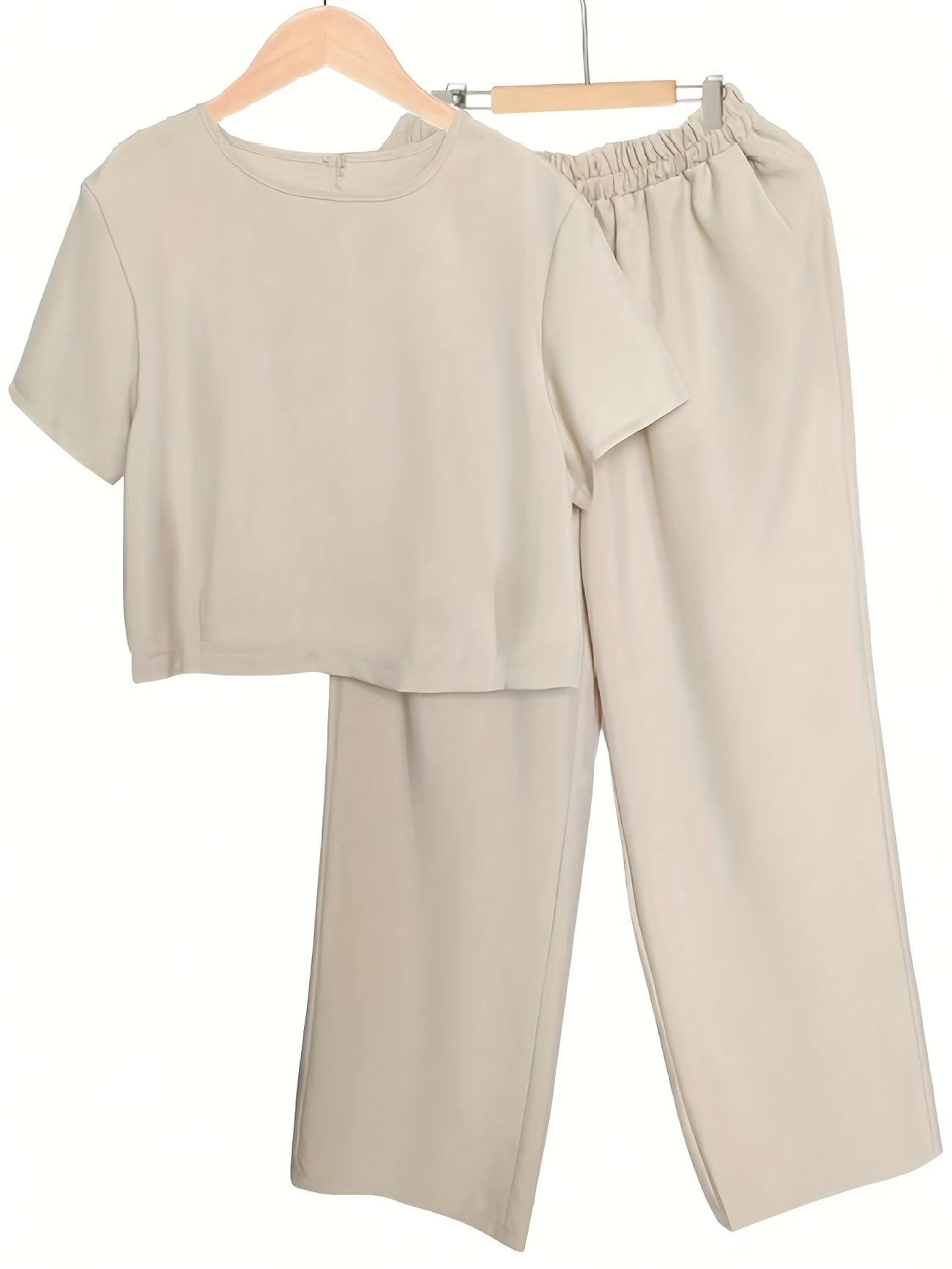 Women's Solid Color Short Sleeve Top & Wide-Leg Pants Co-Ord Set