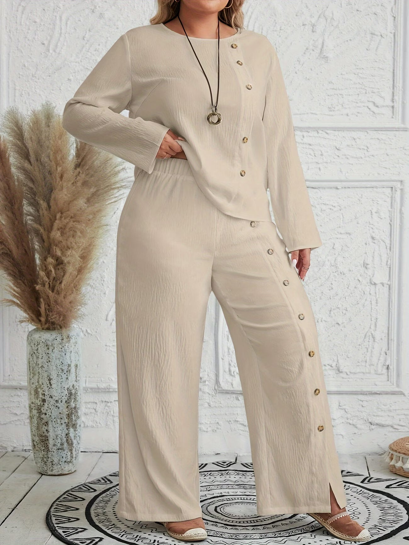 CurveEase Plus Size Solid Summer Co-Ord Set