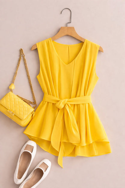 Summer French Solid Two-Piece Set – Elegant Women’s Top & Pants Suit
