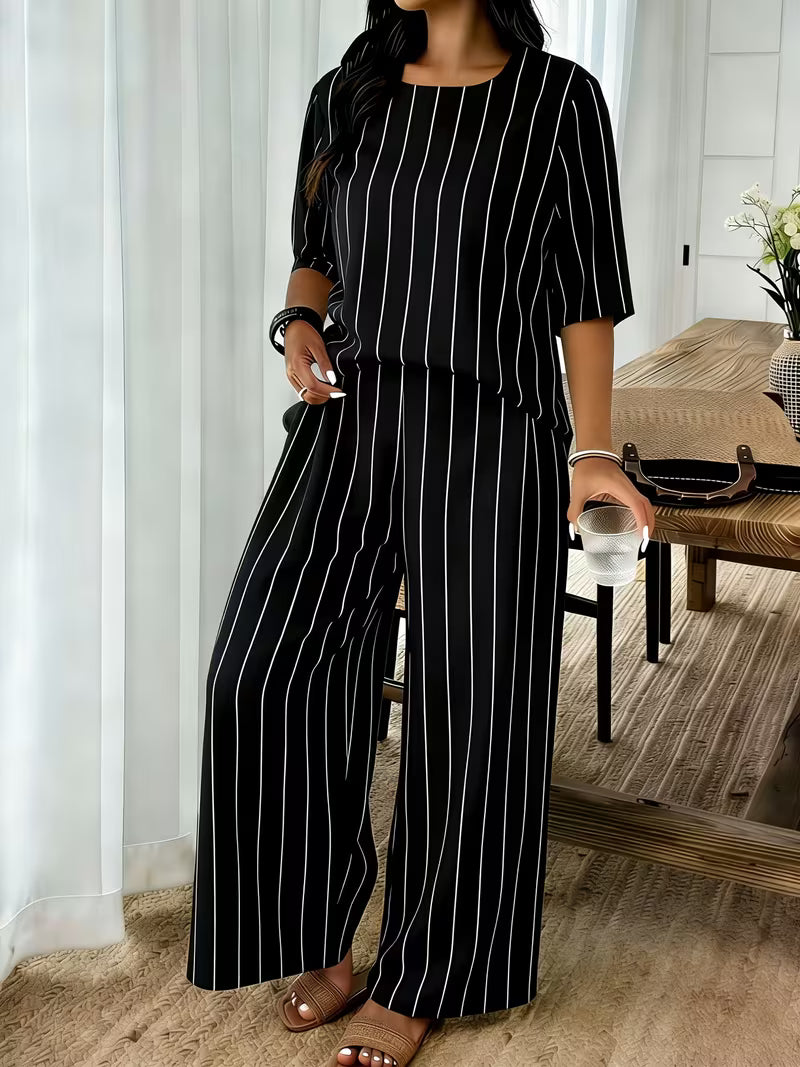 Women’s Plus-Size Casual 2-Piece Set – Off-Shoulder Batwing Top & Printed Pants