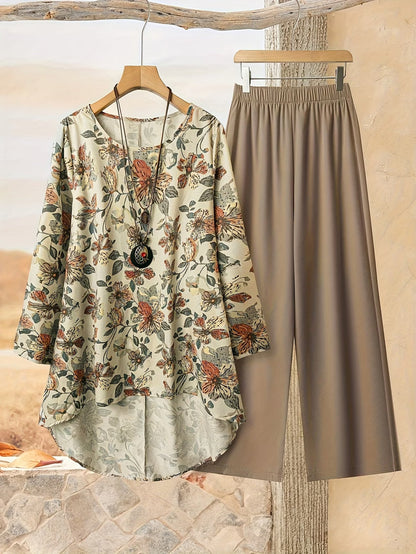 Elegant Botanical Print 2-Piece Women’s Co-Ord Set