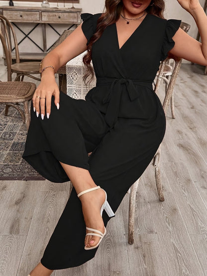 Elegant Ruffle V-Neck Belted Bodysuit – Solid Color Chic Women’s Top