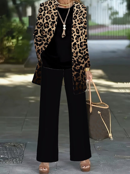 Stylish Long-Sleeve Jacket with Vest & Casual Trousers – Elegant 3-Piece Women’s Outfit Set