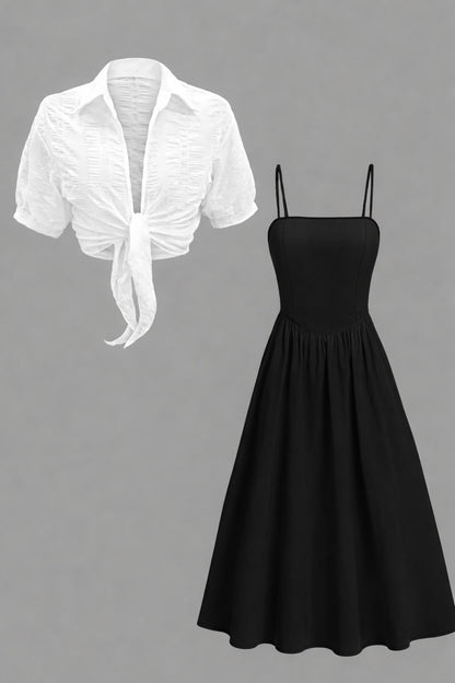 Elegant Solid Long-Sleeve Shirt & Waistline Maxi Skirt Set – Sophisticated Women’s Two-Piece Outfit