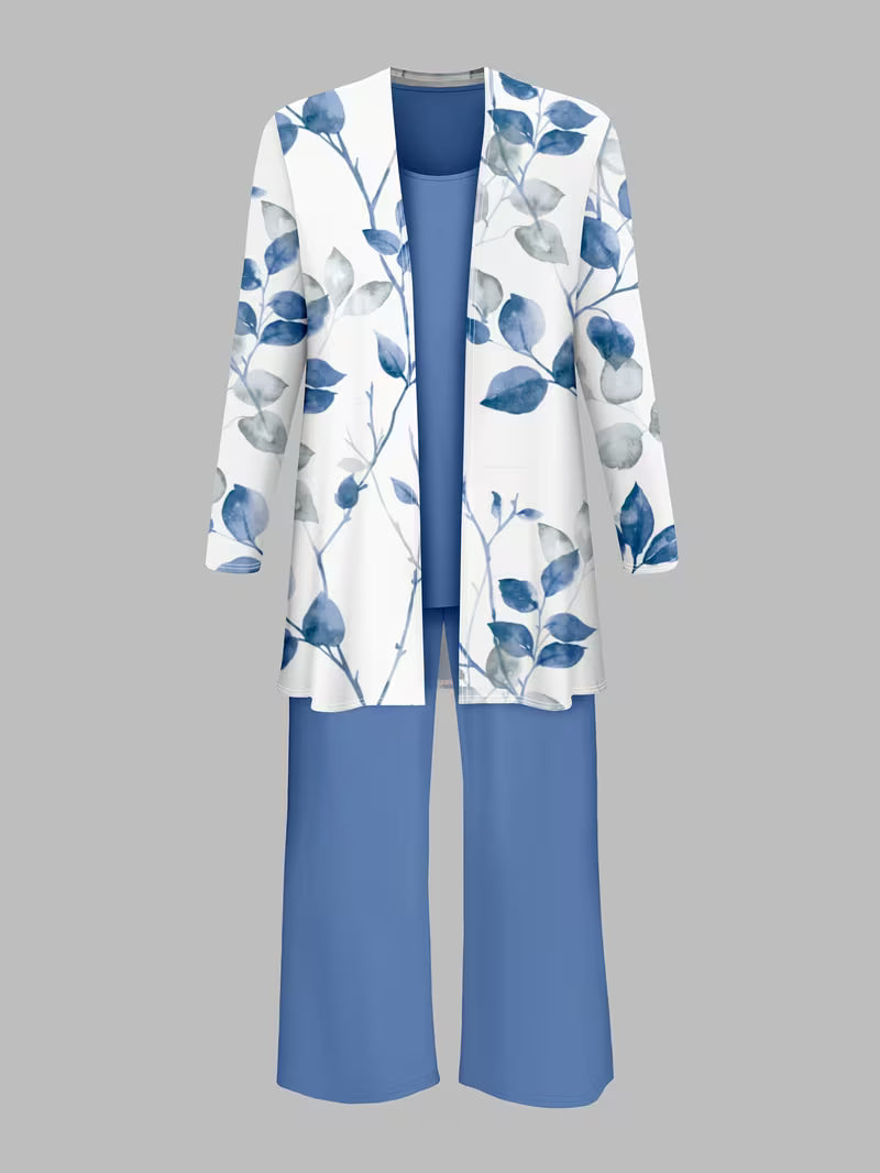 Women’s 3pcs Printed Cardigan, Vest & Pants Set