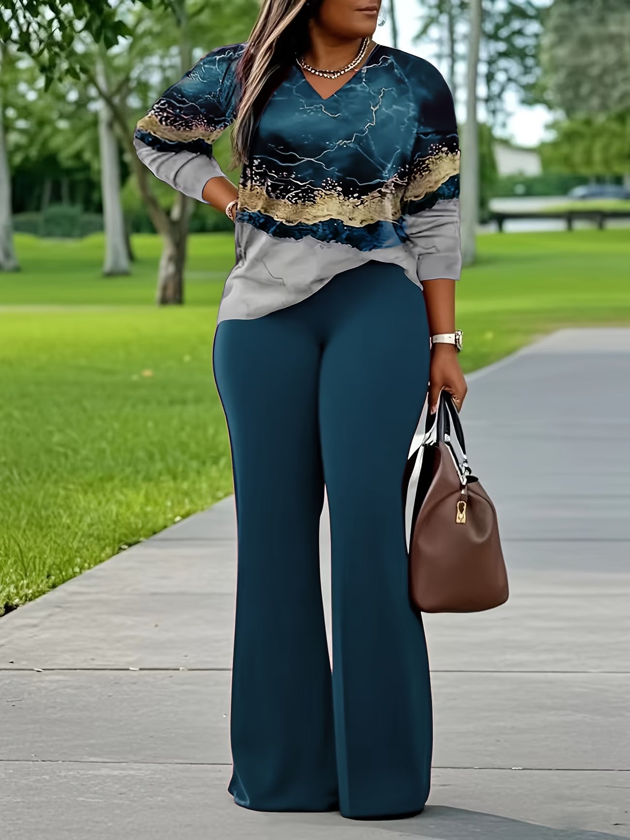 LuxePrint V-Neck Co-Ord Set