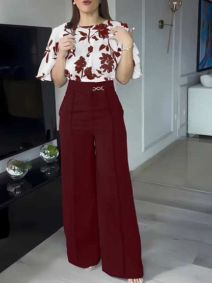Women’s Printed Casual Shirt Two-Piece Commuter Set