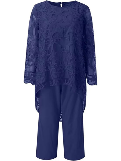 Elegant Lace Chiffon Pantsuit