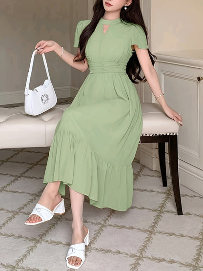 Women's Elegant Pleated Waist Ruffle Hem Maxi Dress