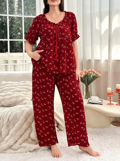 Chic Bow Print Lounge Co-Ord Set