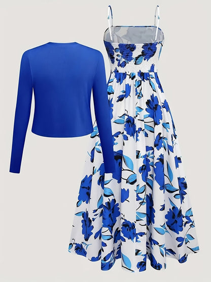 Long Sleeve Round Neck Top with Belt Bow Detail & Matching Skirt | Stylish Spring/Summer Party & Occasion Wear for Women