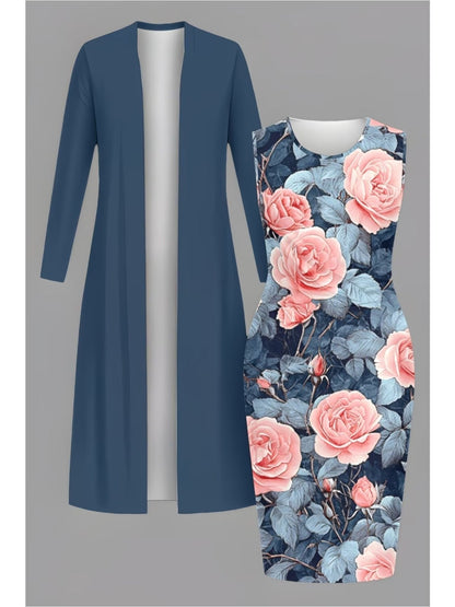 Retro Round Neck Mid-Sleeve Top & Casual Pants Outfit for Women