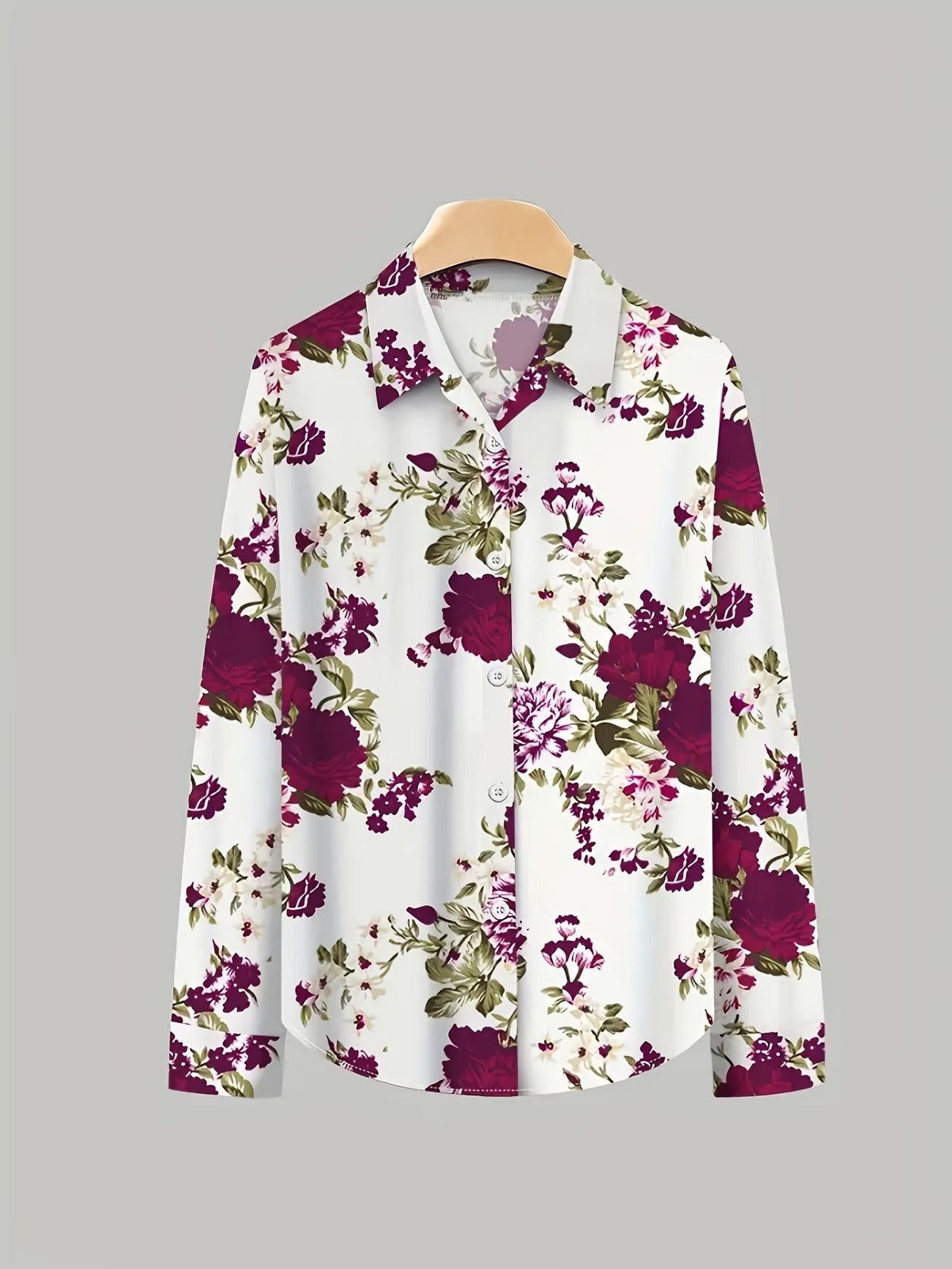 Women’s Floral Long-Sleeve Shirt with Printed Pants – Stylish Two-Piece Everyday Outfit (With Tie & Button Details)