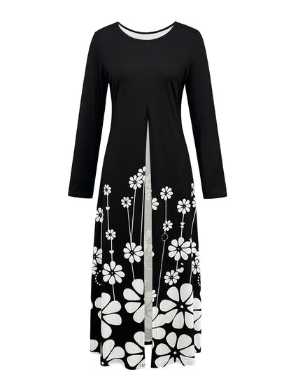 Elegant Marble Pattern Longline Top – Stylish Crew Neck Commuter & Party Wear