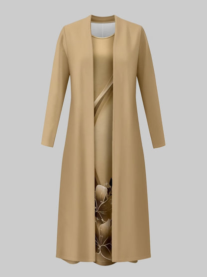 Elegant Floral Suspender Dress Set with Chic Long-Sleeve Blazer